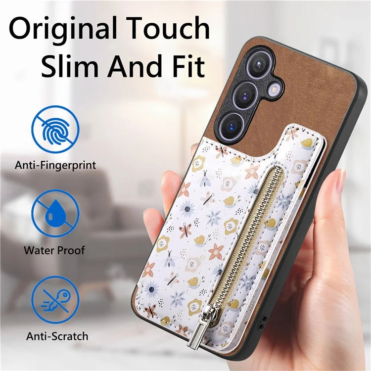 D10 For Samsung Galaxy S24 Cell Phone Back Case Pattern Printed Card Holder TPU+PU Leather Phone Cover
