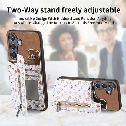 D10 For Samsung Galaxy S24 Cell Phone Back Case Pattern Printed Card Holder TPU+PU Leather Phone Cover