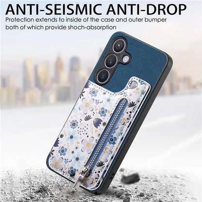 D10 For Samsung Galaxy S24 Cell Phone Back Case Pattern Printed Card Holder TPU+PU Leather Phone Cover