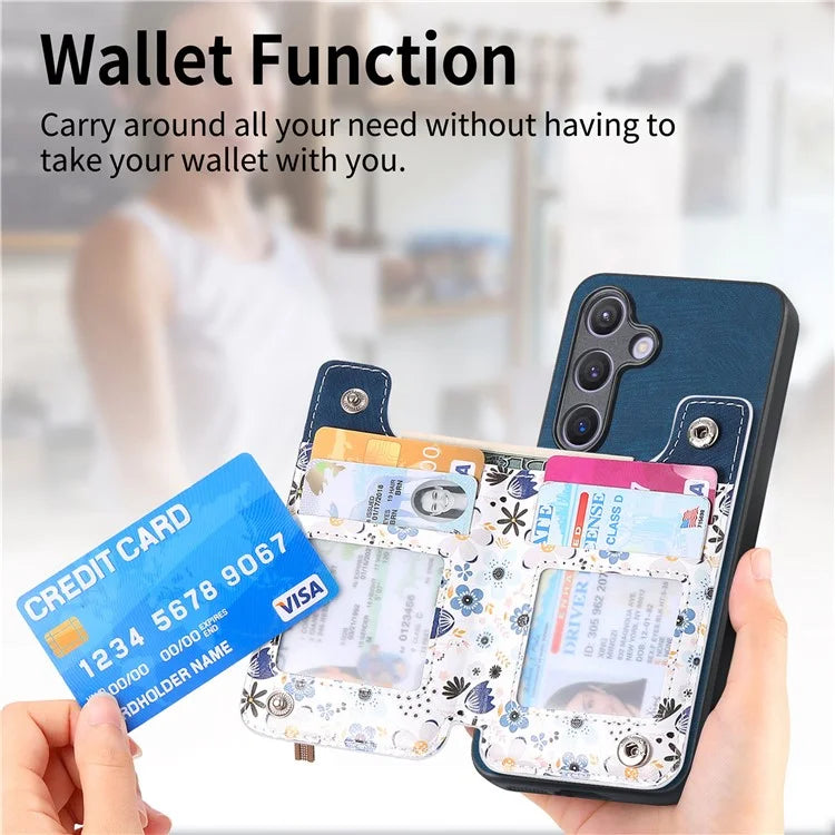D10 For Samsung Galaxy S24 Cell Phone Back Case Pattern Printed Card Holder TPU+PU Leather Phone Cover