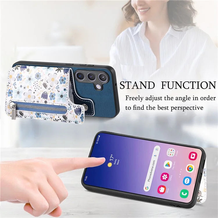 D10 For Samsung Galaxy S24 Cell Phone Back Case Pattern Printed Card Holder TPU+PU Leather Phone Cover