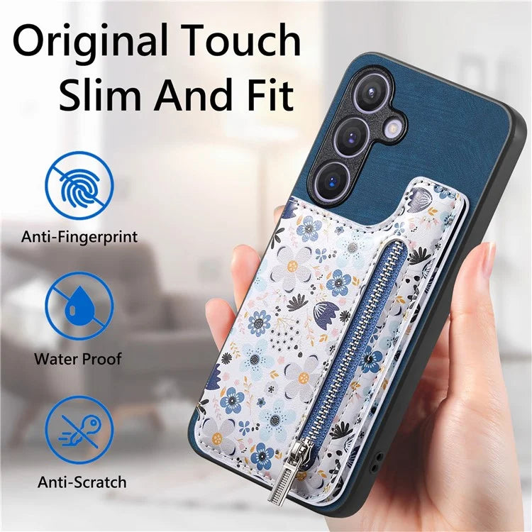 D10 For Samsung Galaxy S24 Cell Phone Back Case Pattern Printed Card Holder TPU+PU Leather Phone Cover