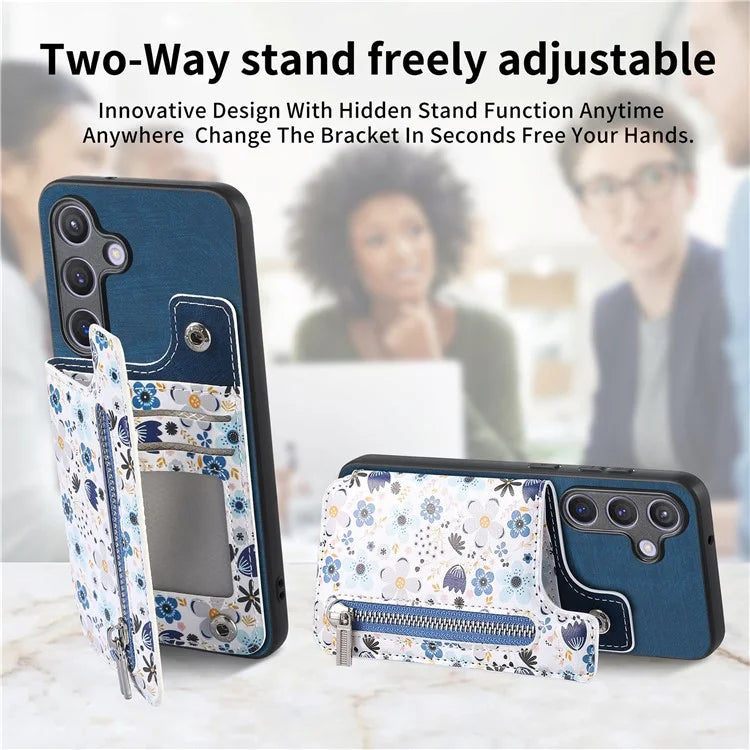 D10 For Samsung Galaxy S24 Cell Phone Back Case Pattern Printed Card Holder TPU+PU Leather Phone Cover