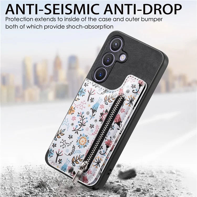 D10 For Samsung Galaxy S24 Cell Phone Back Case Pattern Printed Card Holder TPU+PU Leather Phone Cover