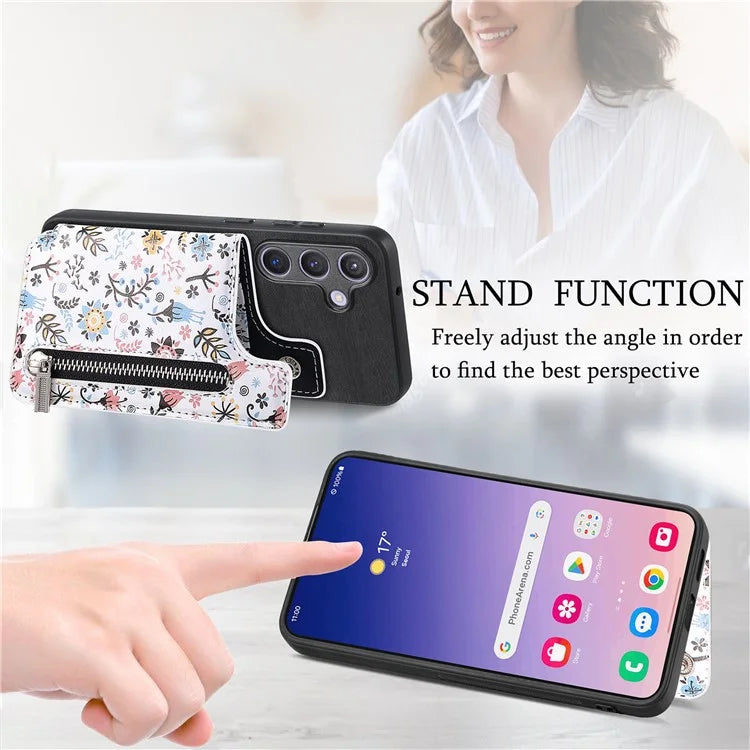 D10 For Samsung Galaxy S24 Cell Phone Back Case Pattern Printed Card Holder TPU+PU Leather Phone Cover