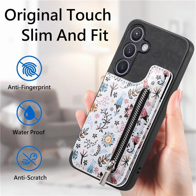 D10 For Samsung Galaxy S24 Cell Phone Back Case Pattern Printed Card Holder TPU+PU Leather Phone Cover