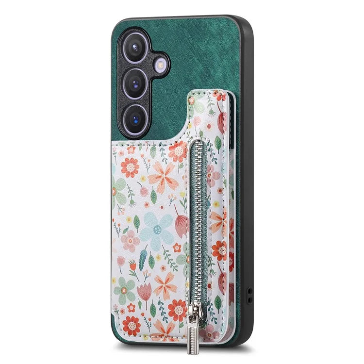 D10 For Samsung Galaxy S24 Cell Phone Back Case Pattern Printed Card Holder TPU+PU Leather Phone Cover