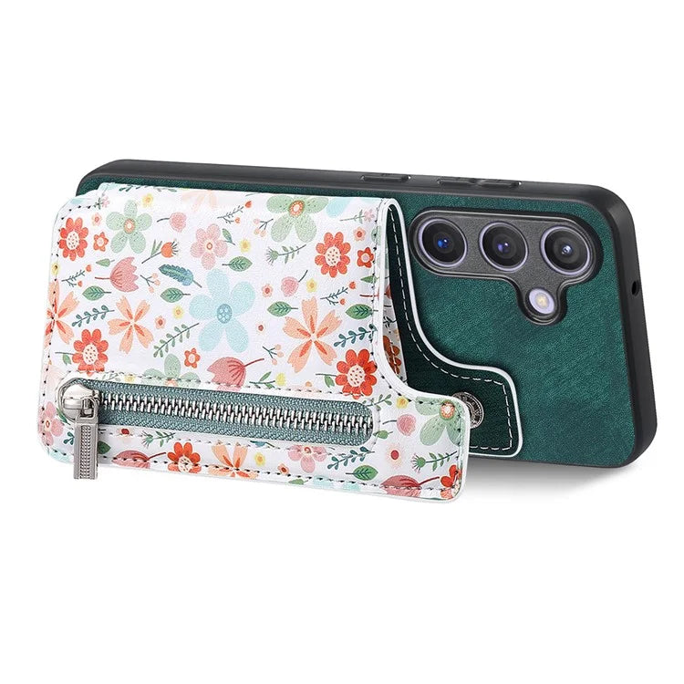 D10 For Samsung Galaxy S24 Cell Phone Back Case Pattern Printed Card Holder TPU+PU Leather Phone Cover