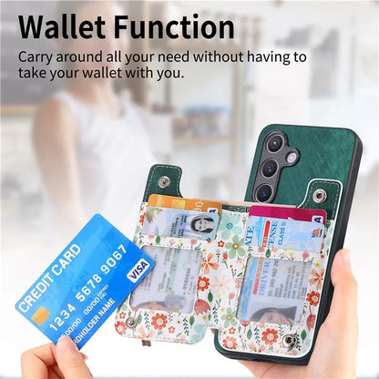 D10 For Samsung Galaxy S24 Cell Phone Back Case Pattern Printed Card Holder TPU+PU Leather Phone Cover