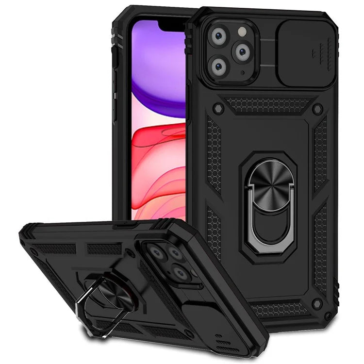 For iPhone 11 Pro Max Case with Camera Slide Protector PC+TPU Kickstand Armour Phone Cover