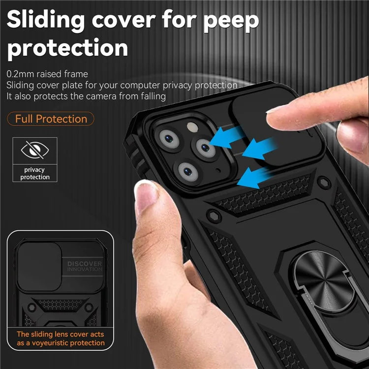 For iPhone 11 Pro Max Case with Camera Slide Protector PC+TPU Kickstand Armour Phone Cover