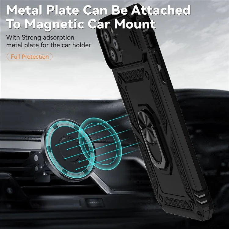 For iPhone 11 Pro Max Case with Camera Slide Protector PC+TPU Kickstand Armour Phone Cover
