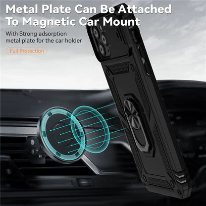 For iPhone 11 Pro Max Case with Camera Slide Protector PC+TPU Kickstand Armour Phone Cover