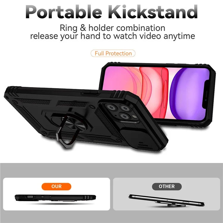 For iPhone 11 Pro Max Case with Camera Slide Protector PC+TPU Kickstand Armour Phone Cover