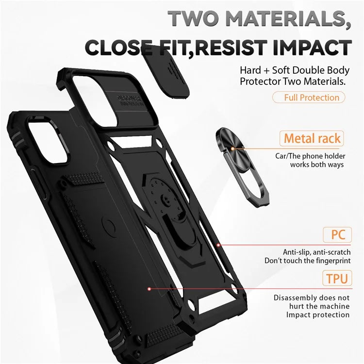 For iPhone 11 Pro Max Case with Camera Slide Protector PC+TPU Kickstand Armour Phone Cover