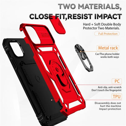 For iPhone 11 Pro Max Case with Camera Slide Protector PC+TPU Kickstand Armour Phone Cover