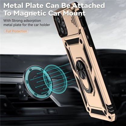 For iPhone 11 Pro Max Case with Camera Slide Protector PC+TPU Kickstand Armour Phone Cover