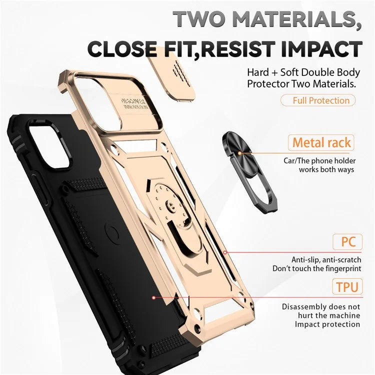 For iPhone 11 Pro Max Case with Camera Slide Protector PC+TPU Kickstand Armour Phone Cover