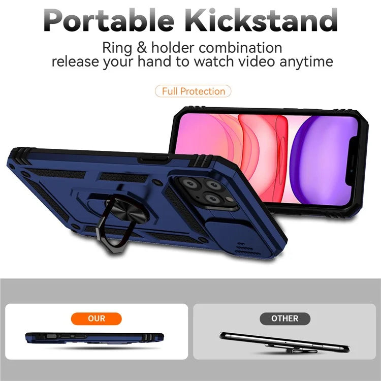 For iPhone 11 Pro Max Case with Camera Slide Protector PC+TPU Kickstand Armour Phone Cover