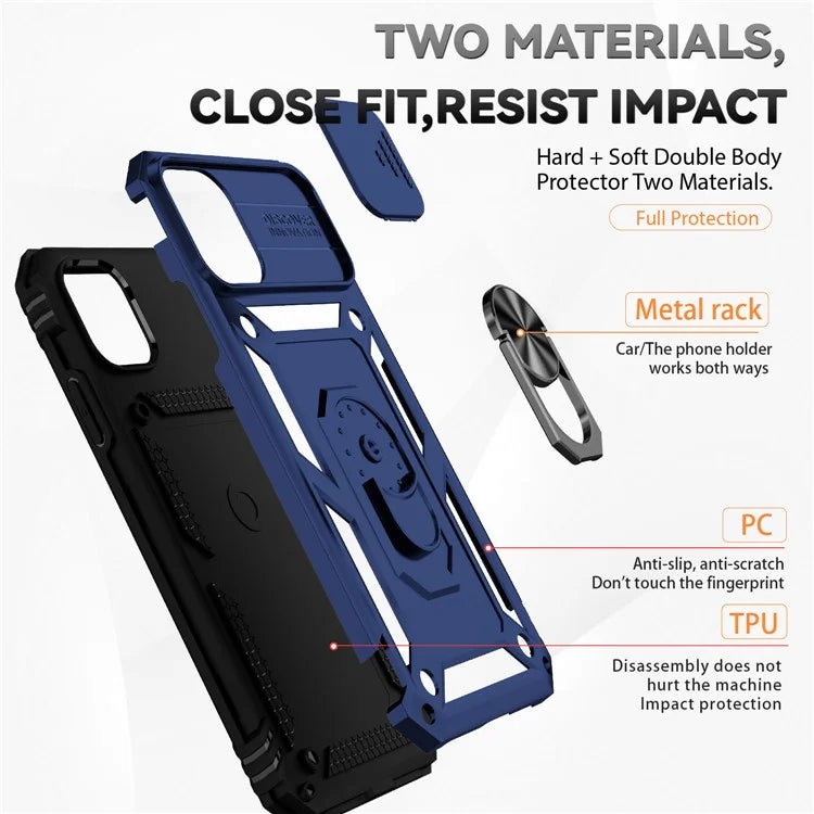 For iPhone 11 Pro Max Case with Camera Slide Protector PC+TPU Kickstand Armour Phone Cover