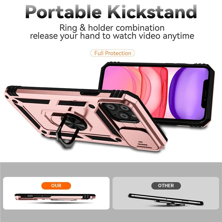 For iPhone 11 Pro Max Case with Camera Slide Protector PC+TPU Kickstand Armour Phone Cover