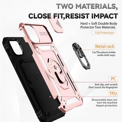 For iPhone 11 Pro Max Case with Camera Slide Protector PC+TPU Kickstand Armour Phone Cover