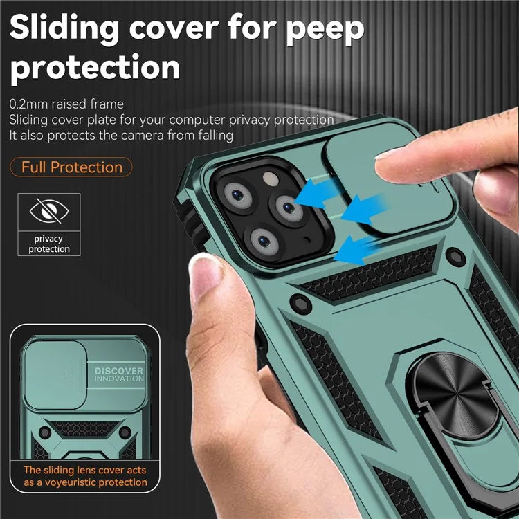 For iPhone 11 Pro Max Case with Camera Slide Protector PC+TPU Kickstand Armour Phone Cover