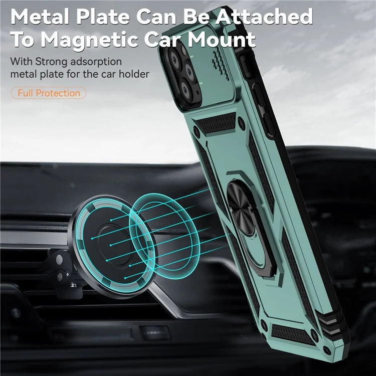 For iPhone 11 Pro Max Case with Camera Slide Protector PC+TPU Kickstand Armour Phone Cover