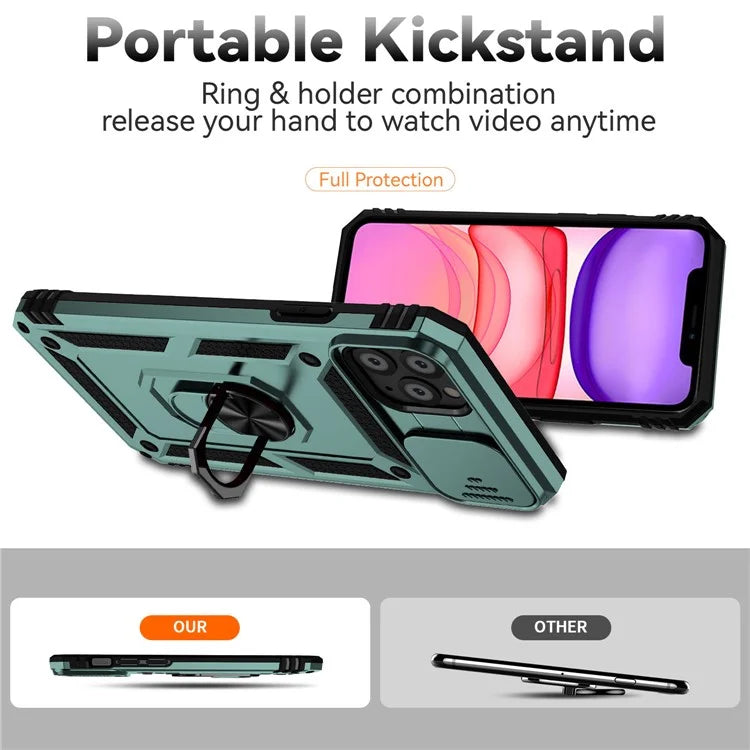For iPhone 11 Pro Max Case with Camera Slide Protector PC+TPU Kickstand Armour Phone Cover