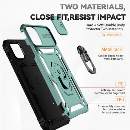 For iPhone 11 Pro Max Case with Camera Slide Protector PC+TPU Kickstand Armour Phone Cover