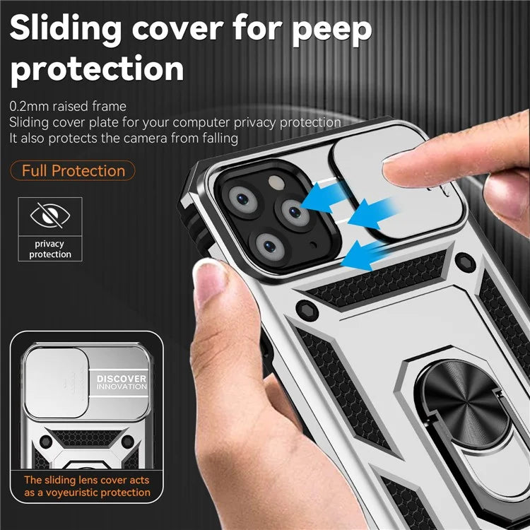 For iPhone 11 Pro Max Case with Camera Slide Protector PC+TPU Kickstand Armour Phone Cover