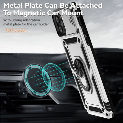 For iPhone 11 Pro Max Case with Camera Slide Protector PC+TPU Kickstand Armour Phone Cover