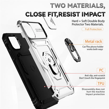 For iPhone 11 Pro Max Case with Camera Slide Protector PC+TPU Kickstand Armour Phone Cover