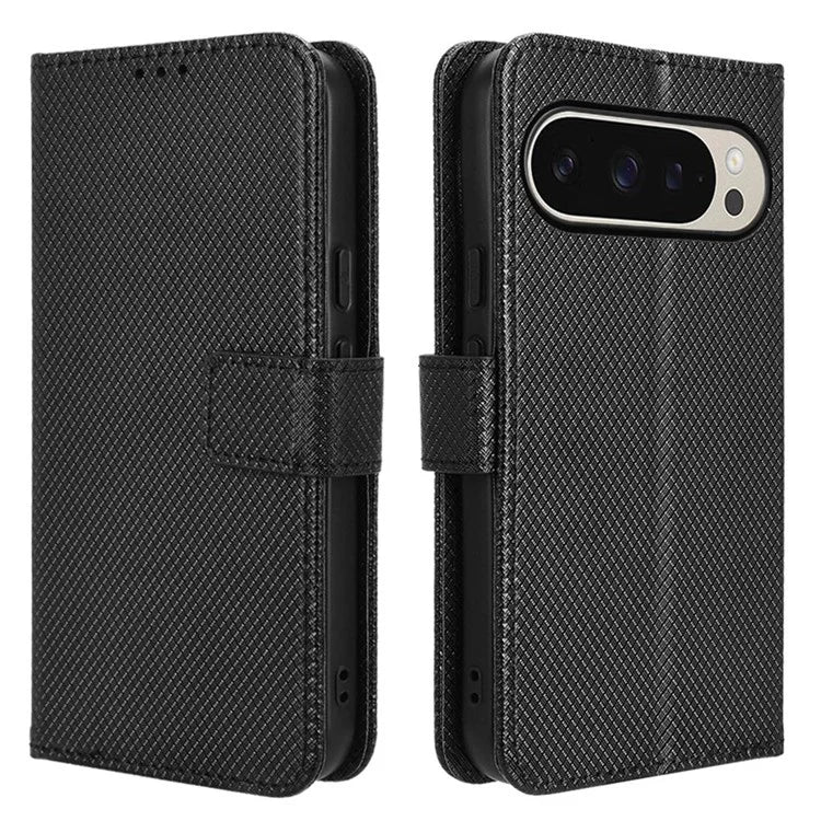 For Google Pixel 9 Pro Case Stand Card Holders PU Leather Phone Cover Diamond Texture