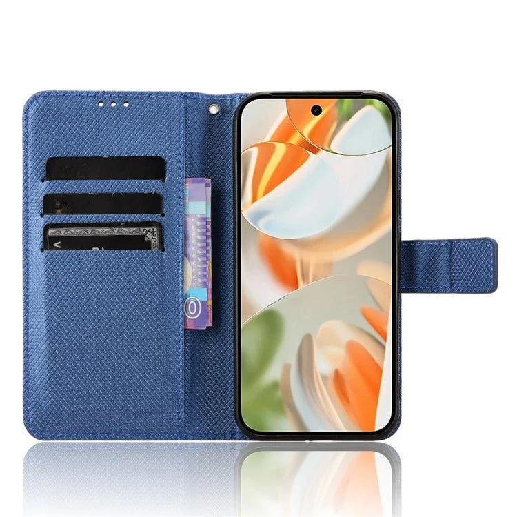 For Google Pixel 9 Pro Case Stand Card Holders PU Leather Phone Cover Diamond Texture