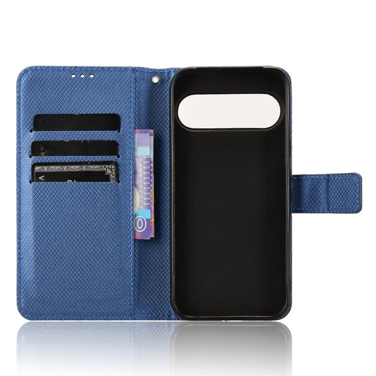 For Google Pixel 9 Pro Case Stand Card Holders PU Leather Phone Cover Diamond Texture