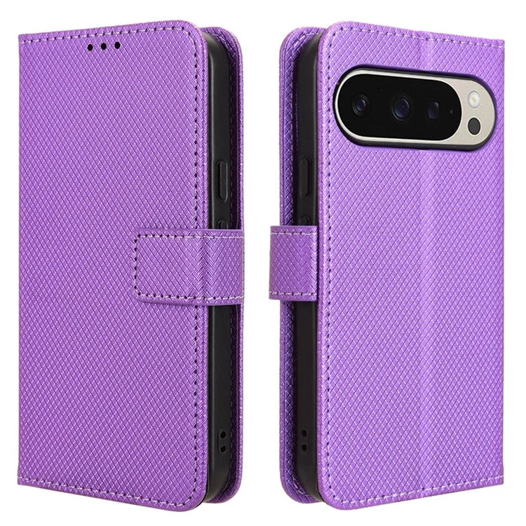 For Google Pixel 9 Pro Case Stand Card Holders PU Leather Phone Cover Diamond Texture