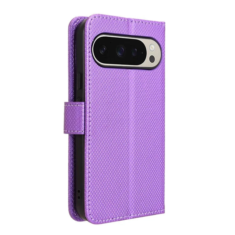 For Google Pixel 9 Pro Case Stand Card Holders PU Leather Phone Cover Diamond Texture