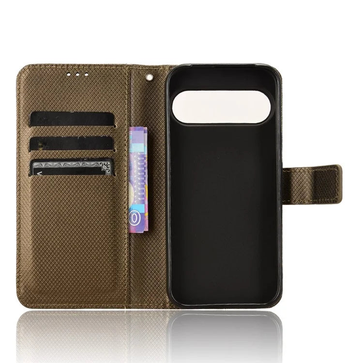 For Google Pixel 9 Pro Case Stand Card Holders PU Leather Phone Cover Diamond Texture