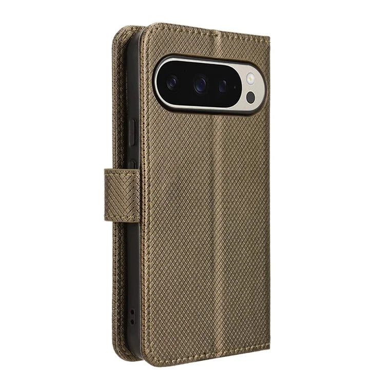 For Google Pixel 9 Pro Case Stand Card Holders PU Leather Phone Cover Diamond Texture