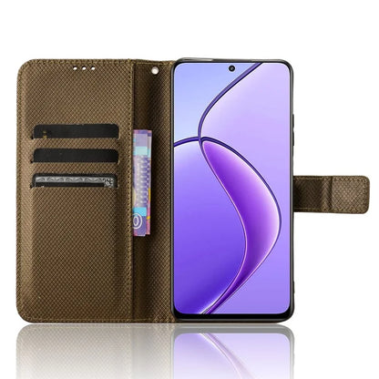 For Realme 12 5G / 12x 5G Case with Wrist Strap Diamond Texture Phone Wallet Cover