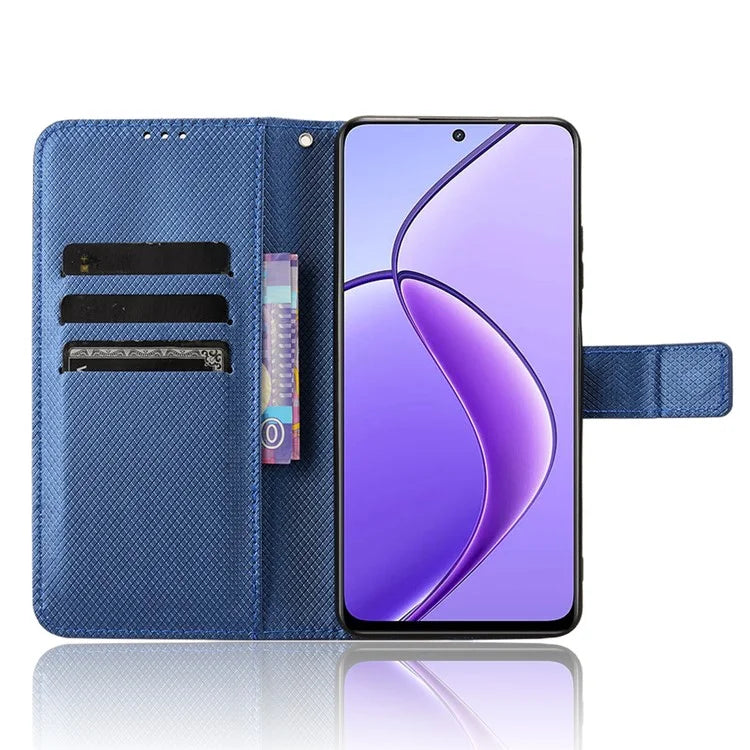 For Realme 12 5G / 12x 5G Case with Wrist Strap Diamond Texture Phone Wallet Cover