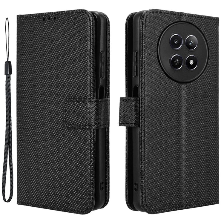 For Realme 12 5G / 12x 5G Case with Wrist Strap Diamond Texture Phone Wallet Cover