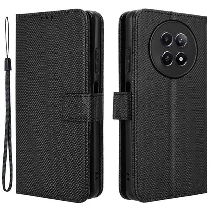For Realme 12 5G / 12x 5G Case with Wrist Strap Diamond Texture Phone Wallet Cover