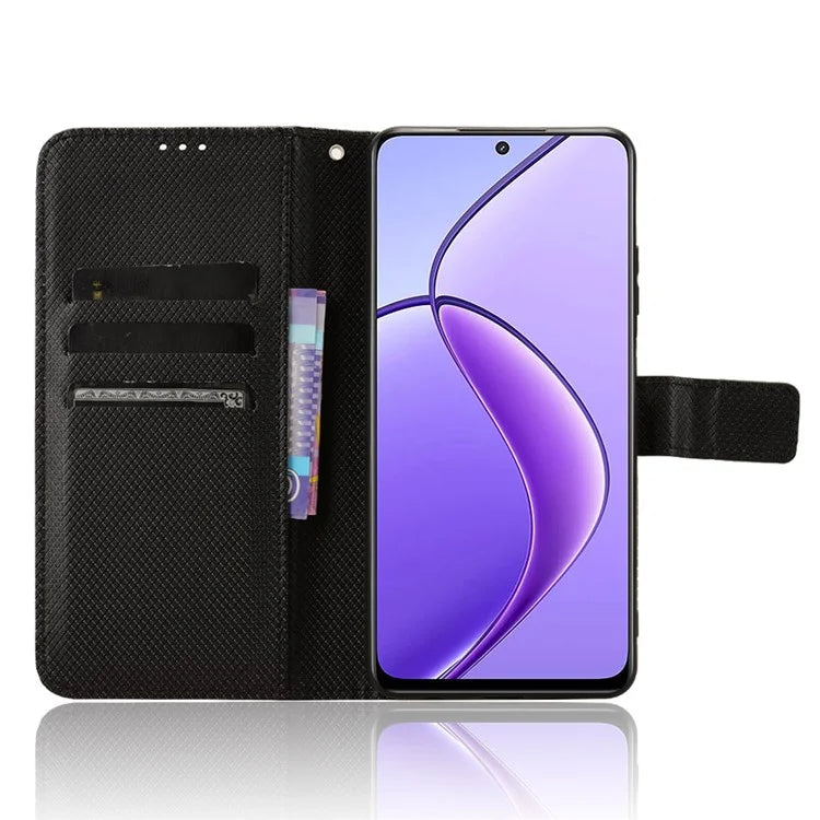 For Realme 12 5G / 12x 5G Case with Wrist Strap Diamond Texture Phone Wallet Cover