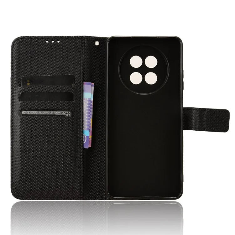 For Realme 12 5G / 12x 5G Case with Wrist Strap Diamond Texture Phone Wallet Cover