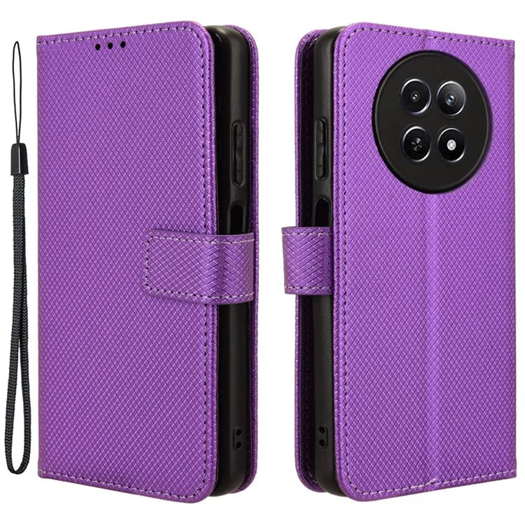 For Realme 12 5G / 12x 5G Case with Wrist Strap Diamond Texture Phone Wallet Cover