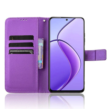 For Realme 12 5G / 12x 5G Case with Wrist Strap Diamond Texture Phone Wallet Cover