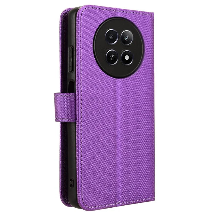 For Realme 12 5G / 12x 5G Case with Wrist Strap Diamond Texture Phone Wallet Cover