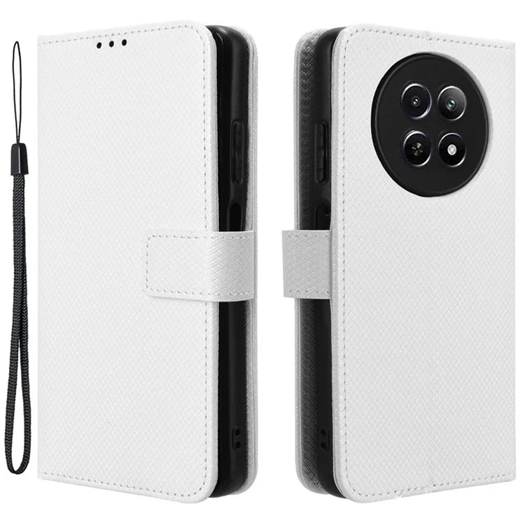 For Realme 12 5G / 12x 5G Case with Wrist Strap Diamond Texture Phone Wallet Cover